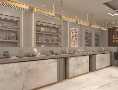 طراحی سه بعدی ویترین طلا فروشی 